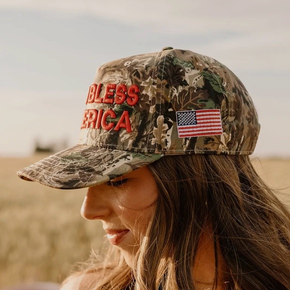 God Bless America Camo Trucker Hat - Picture 2 of 2